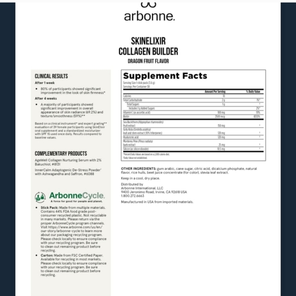 Arbonne Other Arbonne Skinelixir Dragon Fruit Collagen Builder Limited Edition 2 Stick Packs